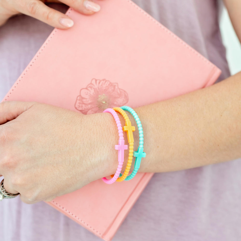 Ryan & Rose Jesus bracelets Cross silicone Kaleidoscope sizing options for kids and adults.