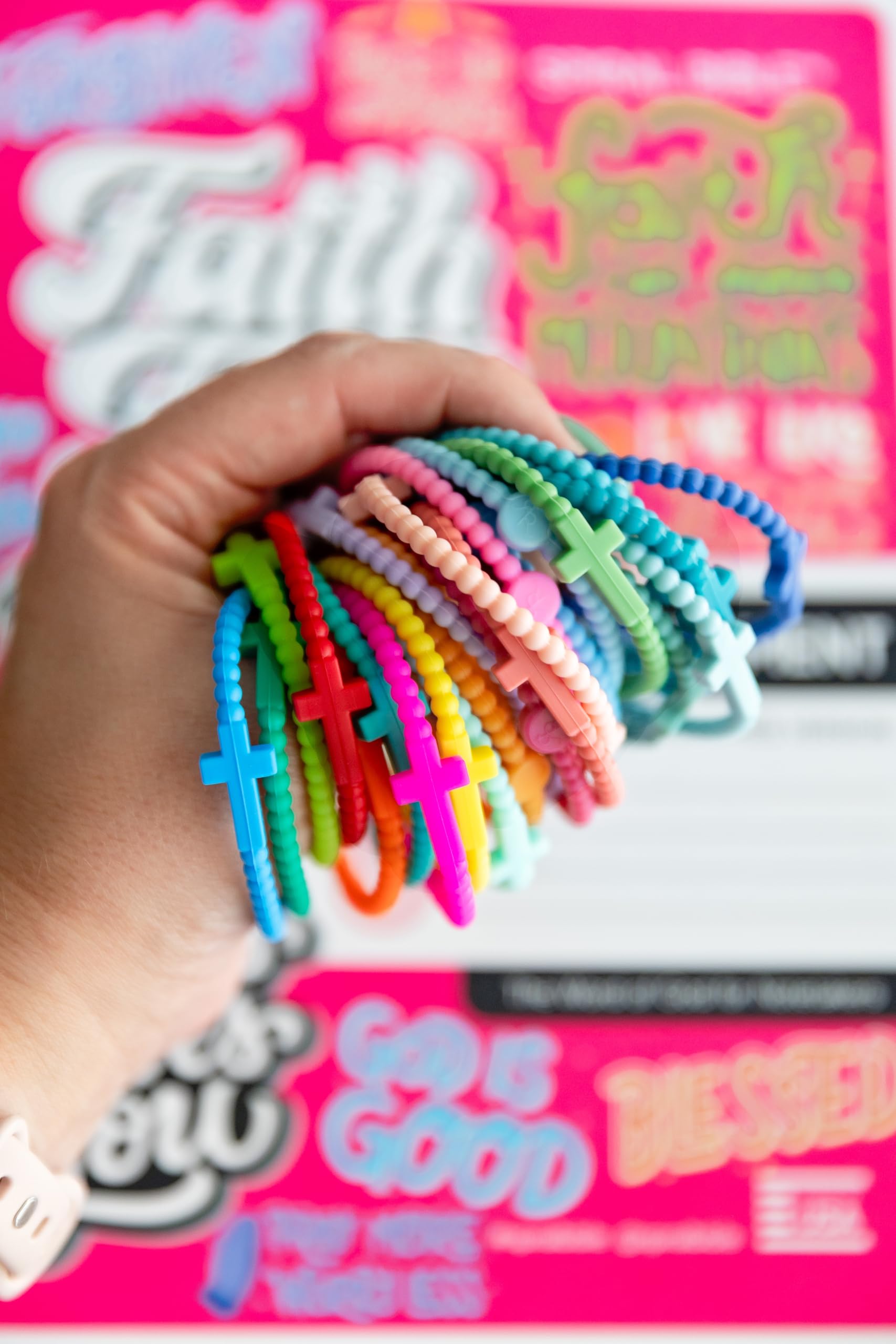 Ryan & Rose Jesus bracelets Cross silicone Kaleidoscope worn on wrist for daily faith reminder.