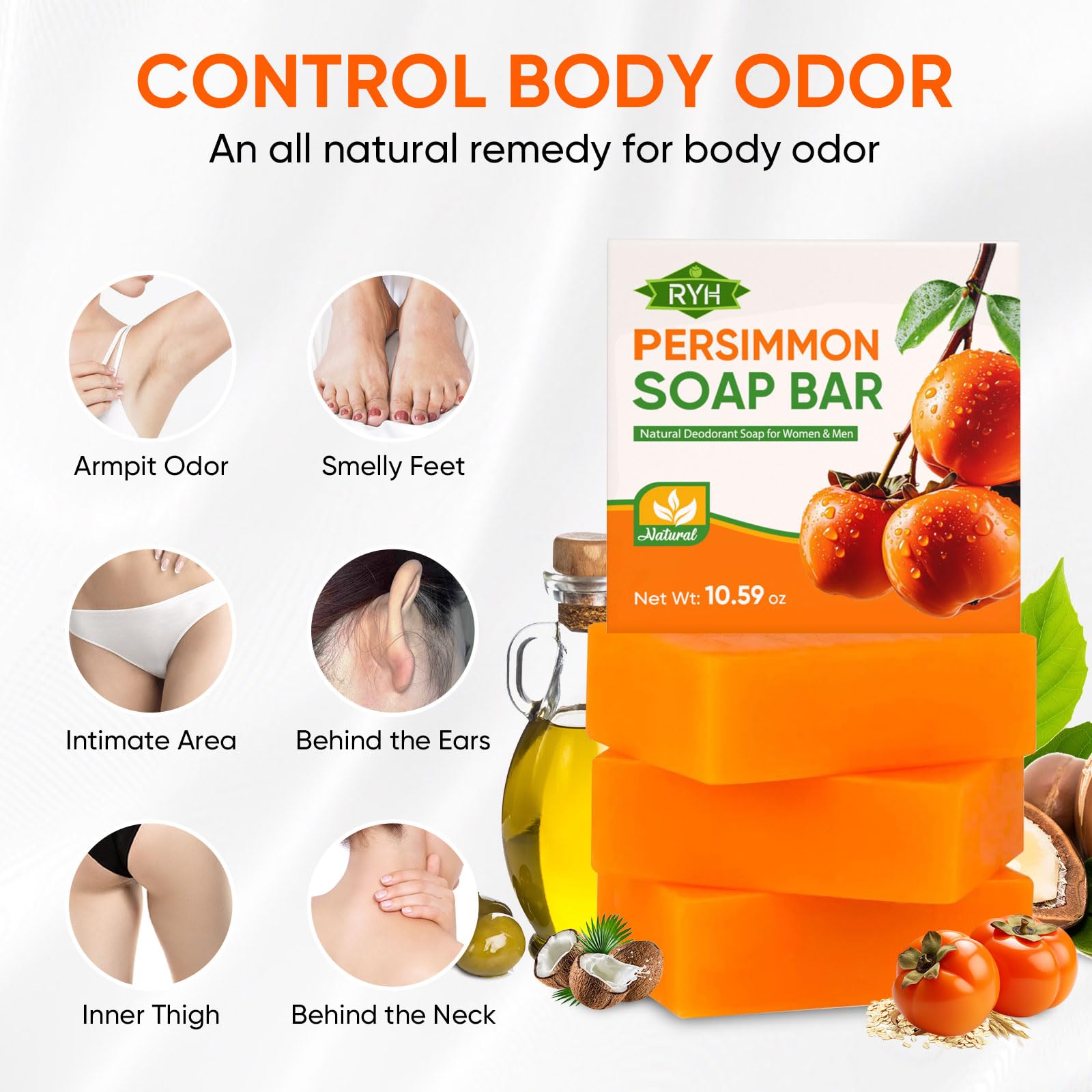RYH Persimmon Soap Bar provides gentle hydration for sensitive skin