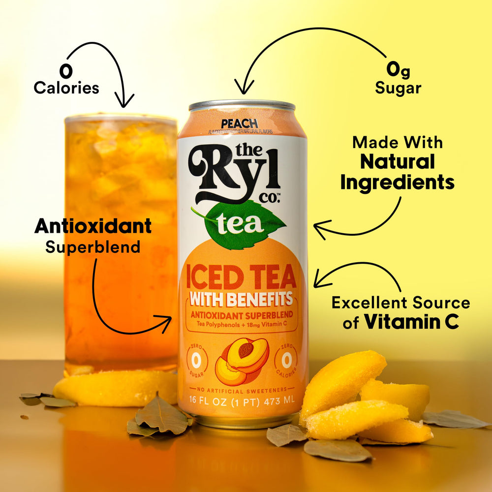 The Ryl Co Iced Tea 12-pack on the shelf signals a ready-to-drink option.