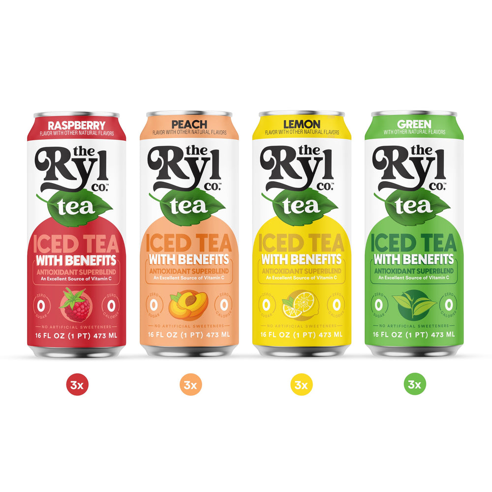 The Ryl Co Iced Tea antioxidant superblend label emphasizes polyphenols and Vitamin C support.