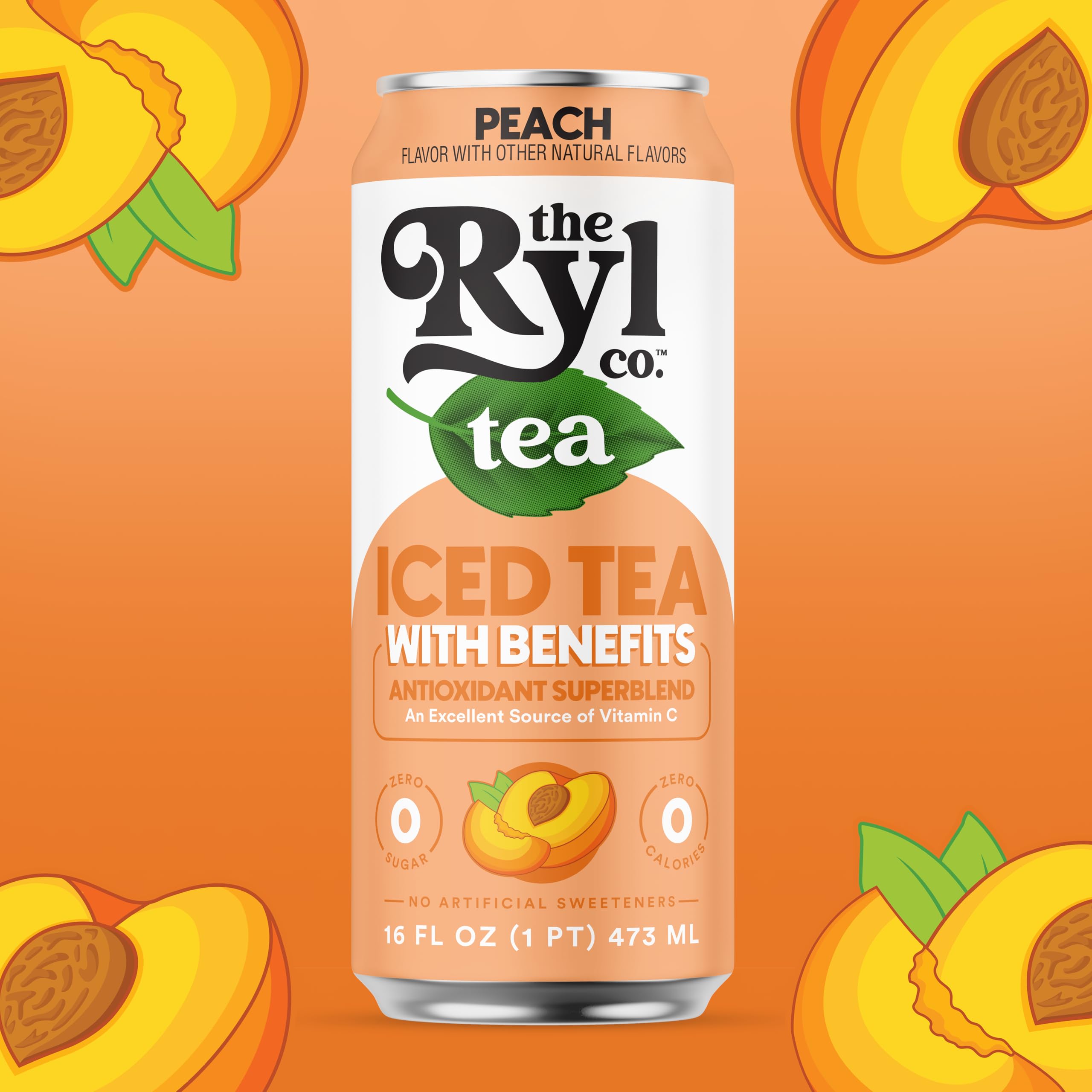 Ryl Co Peach Iced Tea pack shot showcases a 12 pack for easy stocking.