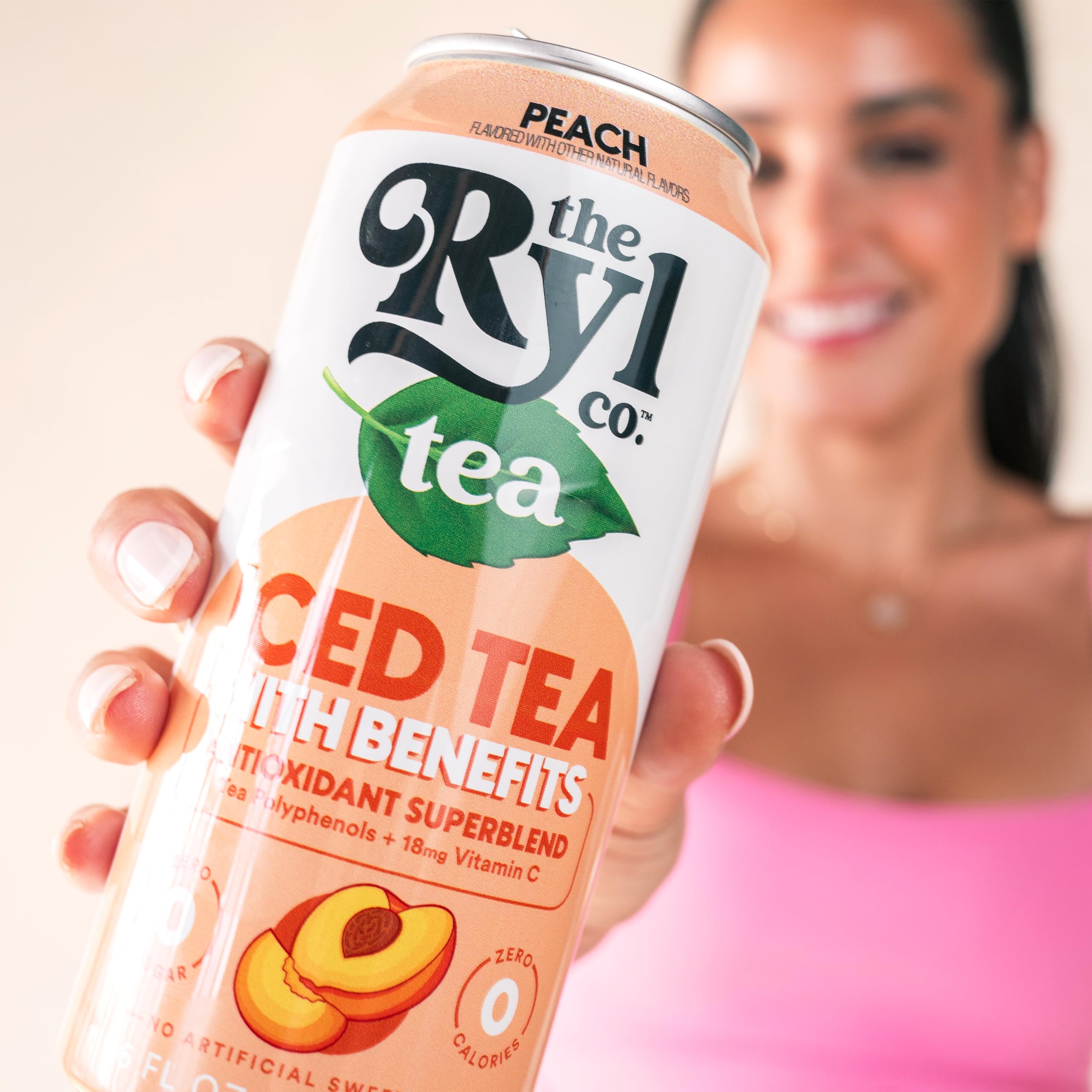 Ryl Co Peach Iced Tea recycling image highlights recyclable aluminum cans.