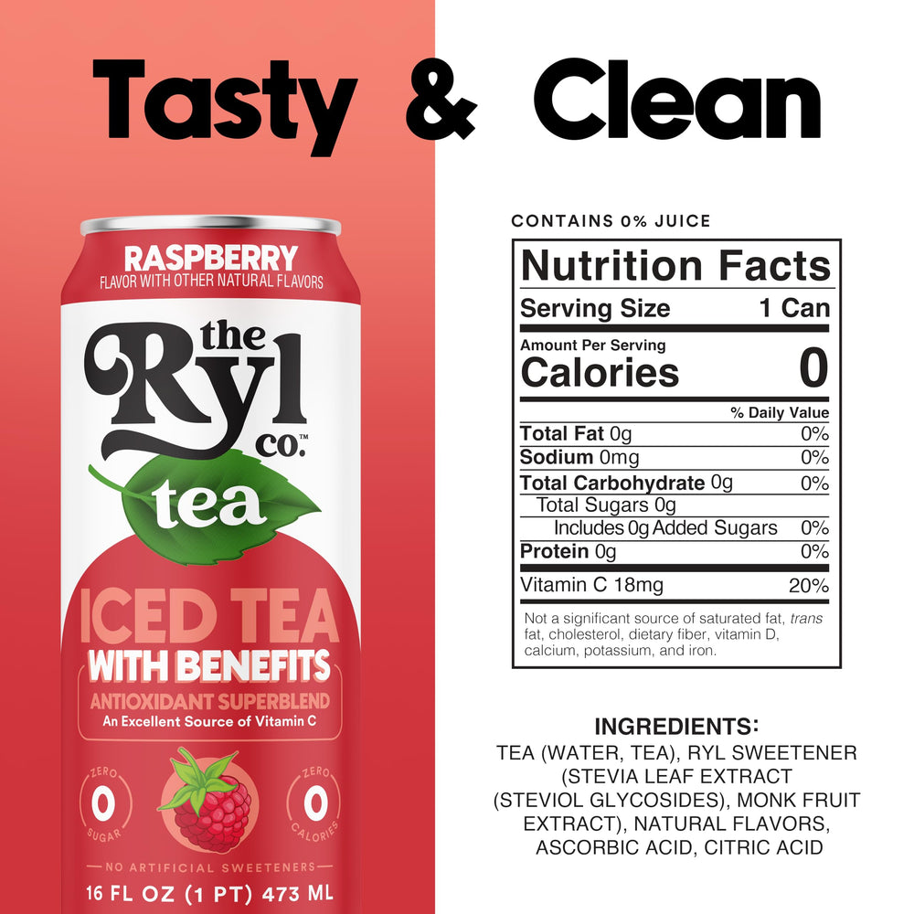 The Ryl Co Raspberry iced tea being poured, refreshing color and aroma.