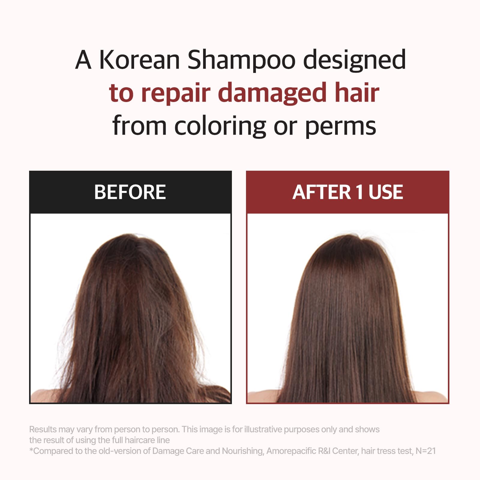 Ryo Damage Care Nourishing Shampoo pump-action image highlights easy application.