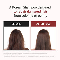 Ryo Damage Care Nourishing Shampoo pump-action image highlights easy application.