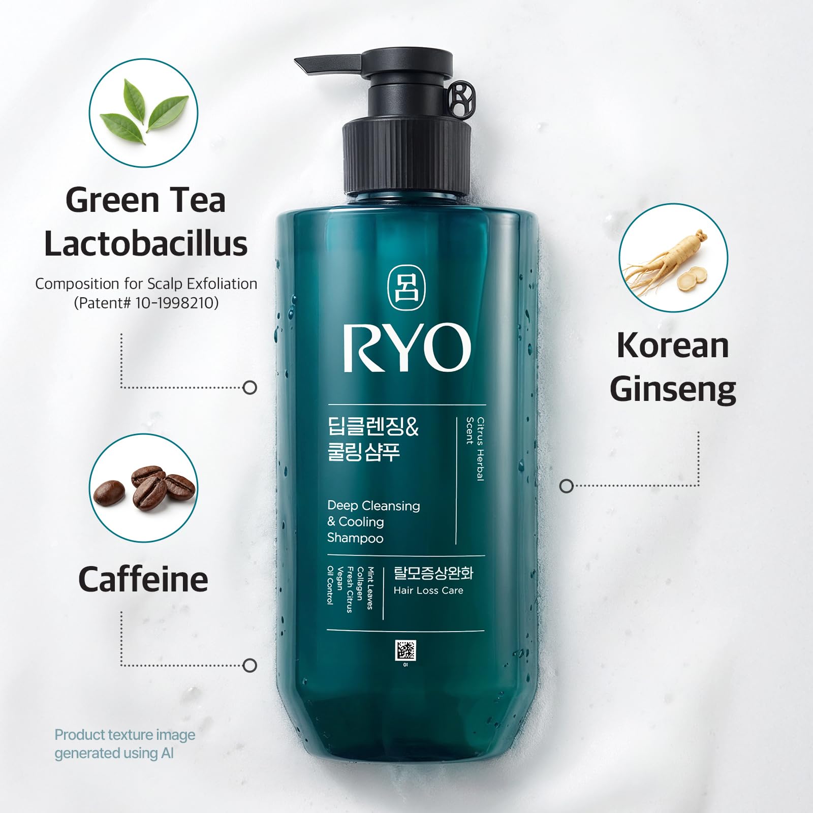 RYO Deep Cleansing Shampoo features ginseng and caffeine for energizing scalp care.