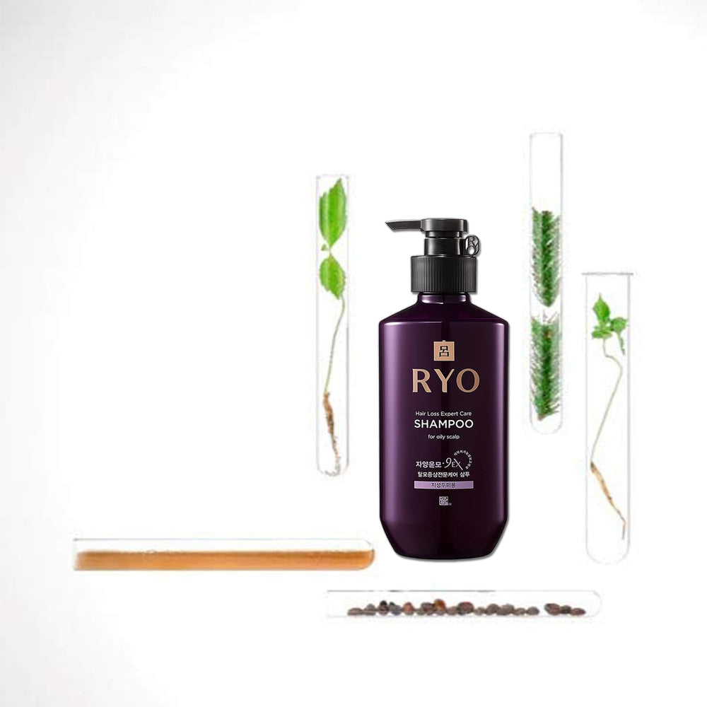 Ryo natural ingredients scene illustrating sebum balance and dryness relief.