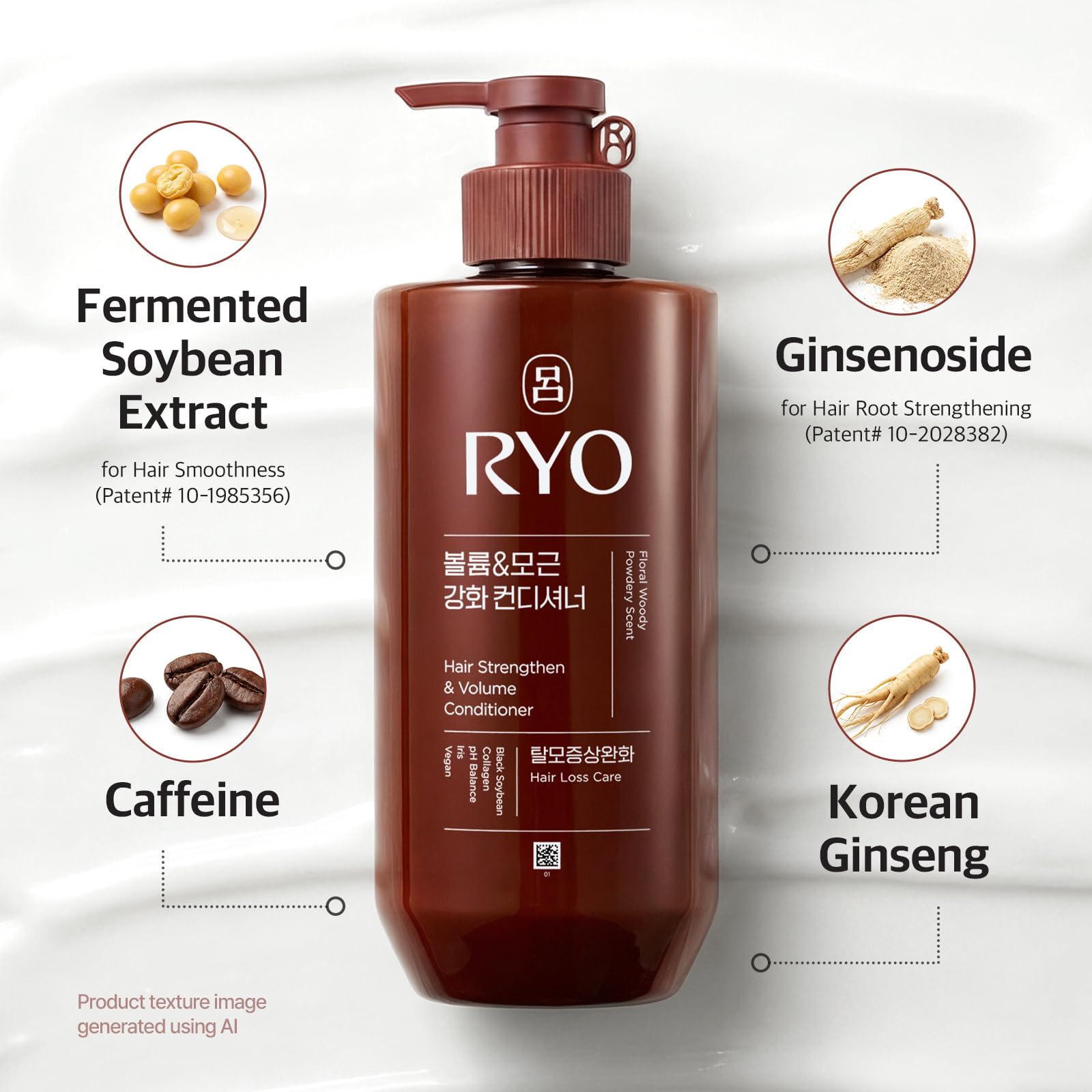 Ryo Strengthen & Volume Conditioner ingredients Korean ginseng and caffeine support scalp care