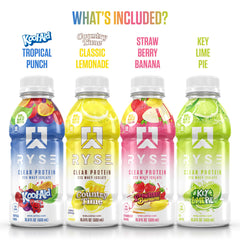 RYSE Clear Protein Drink glass iced, thirst-quenching fruit-forward flavor