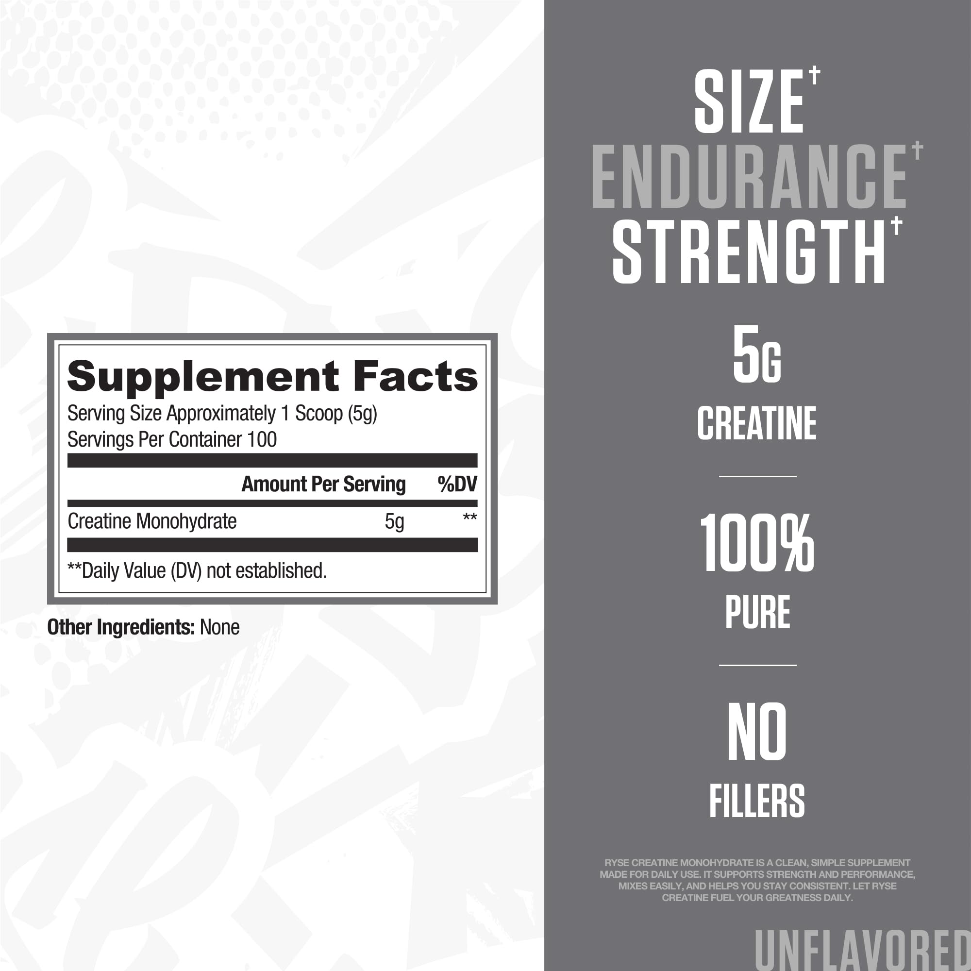 RYSE Creatine Monohydrate bottle close-up, trusted for lean gains.
