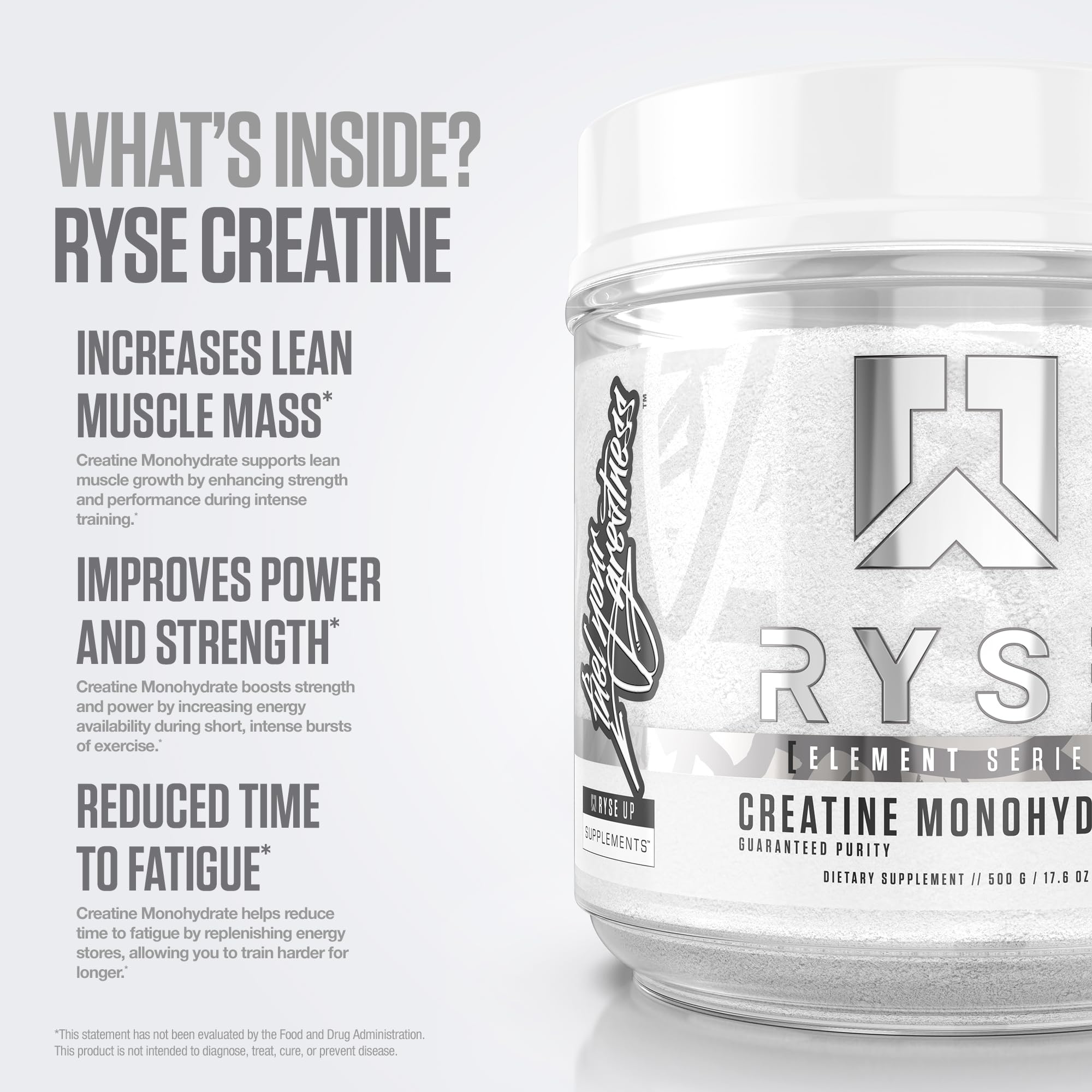 RYSE Creatine Monohydrate mixed in water, quick hydration for endurance.