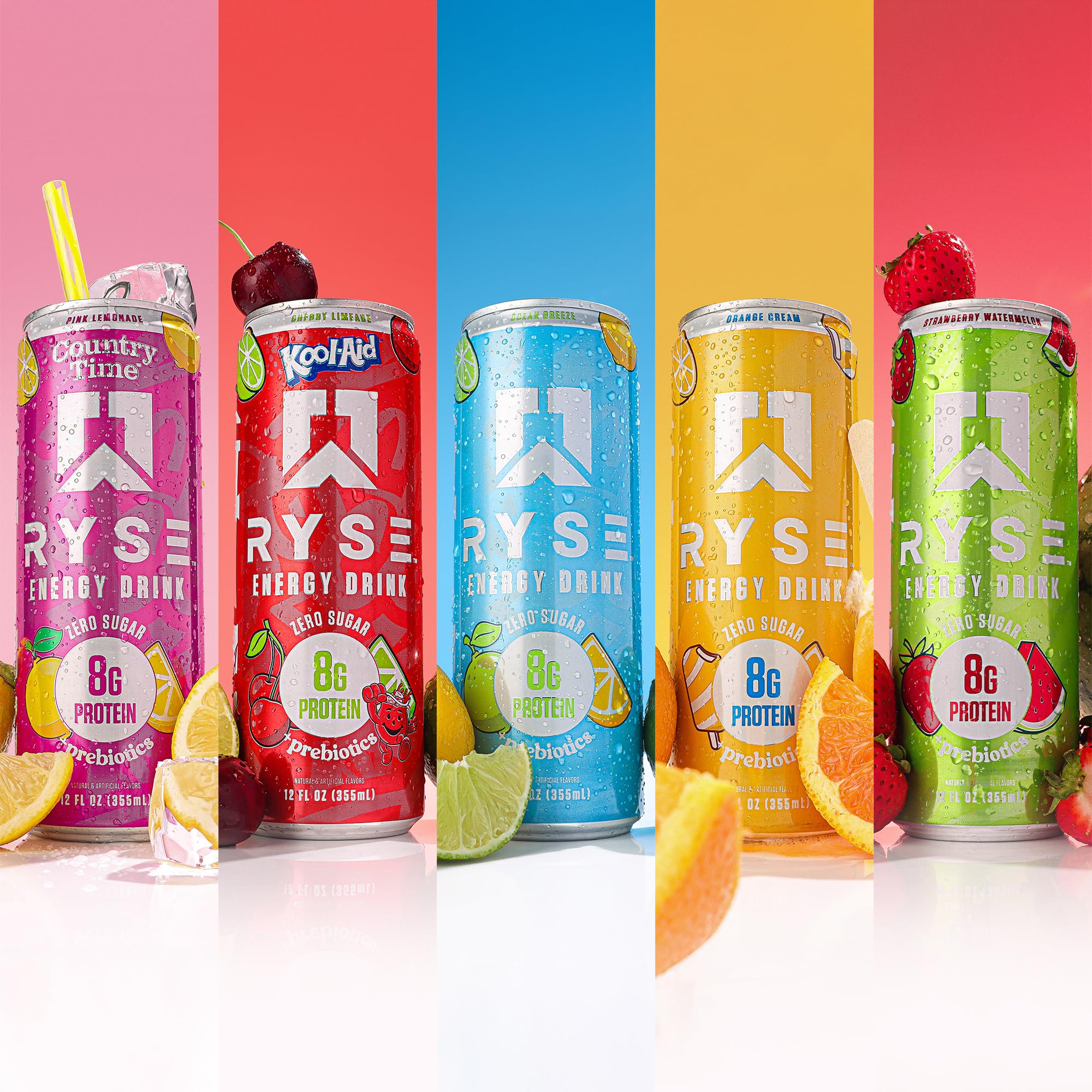 RYSE Energy Drink being poured into a glass highlights a smooth, sugar-free option.