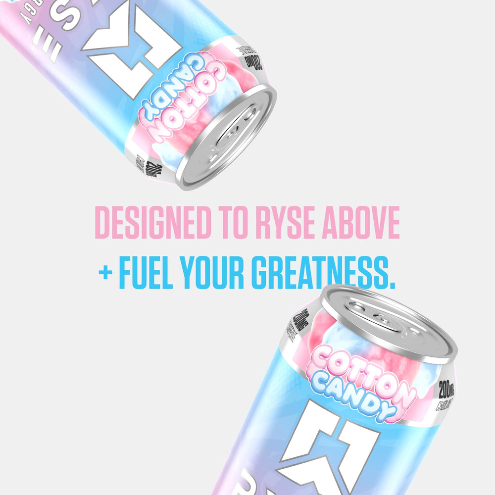 RYSE Fuel Cotton Candy nutrition facts panel communicates caffeine and nutrients.