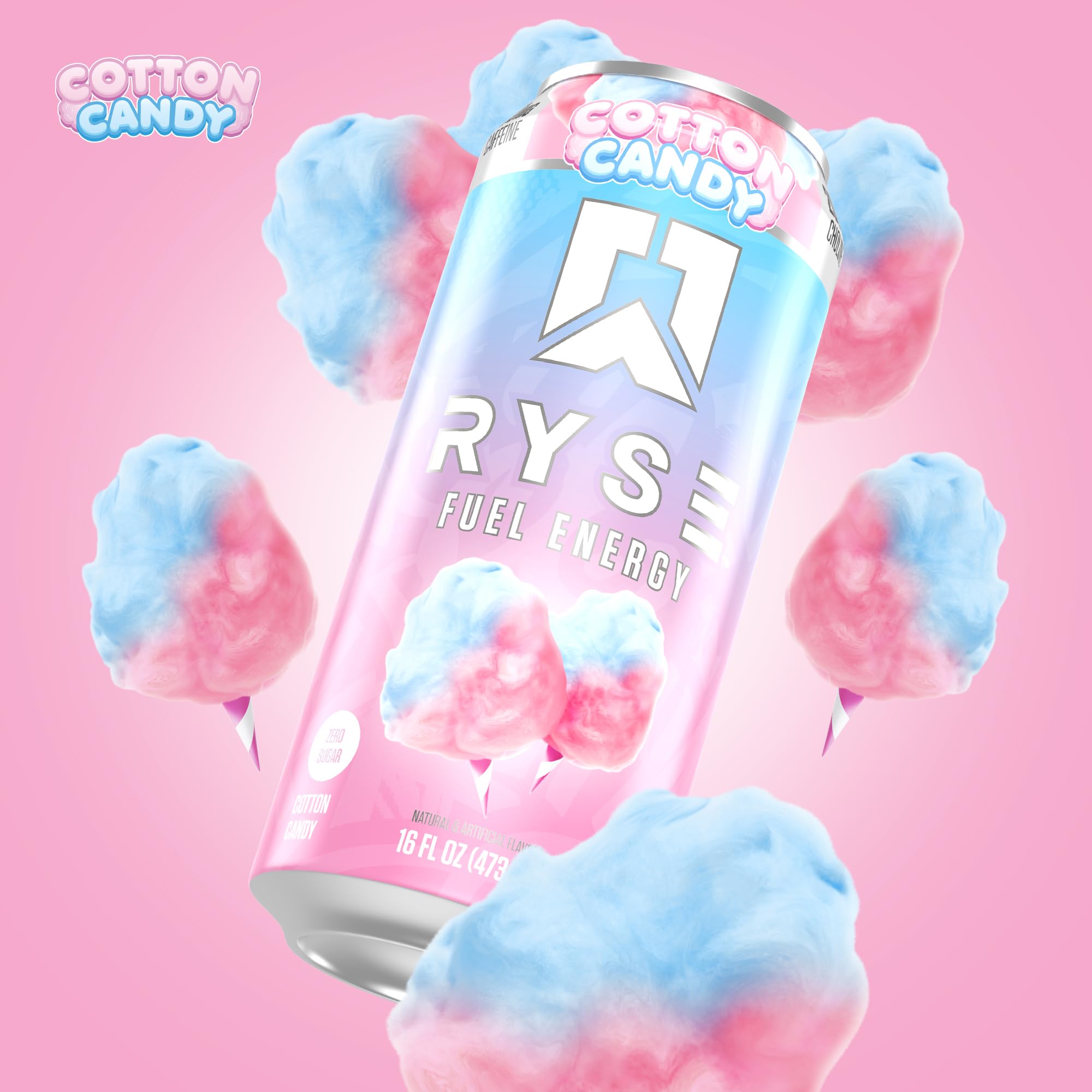 RYSE Fuel Cotton Candy pour action shows refreshing energy readiness.
