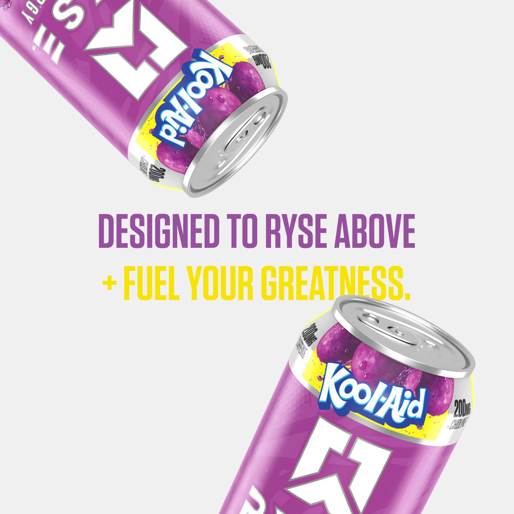 Athlete pre-workout scene with RYSE Fuel Kool-Aid Grape for performance.