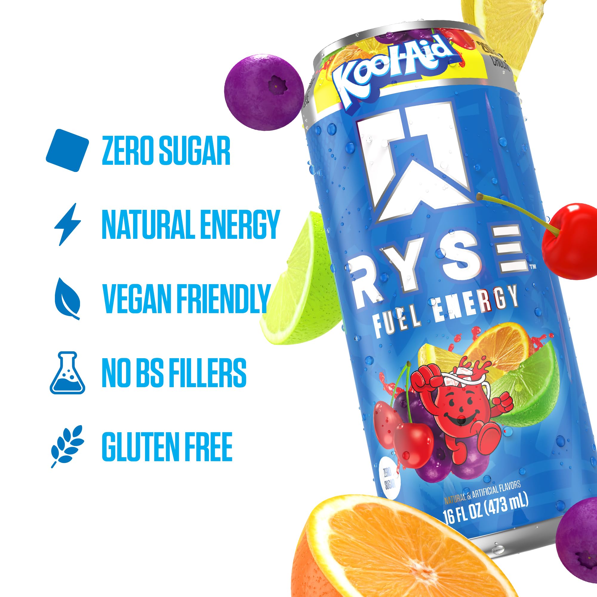 RYSE Fuel Kool-Aid Tropical Punch can top view ideal for on-the-go breaks.