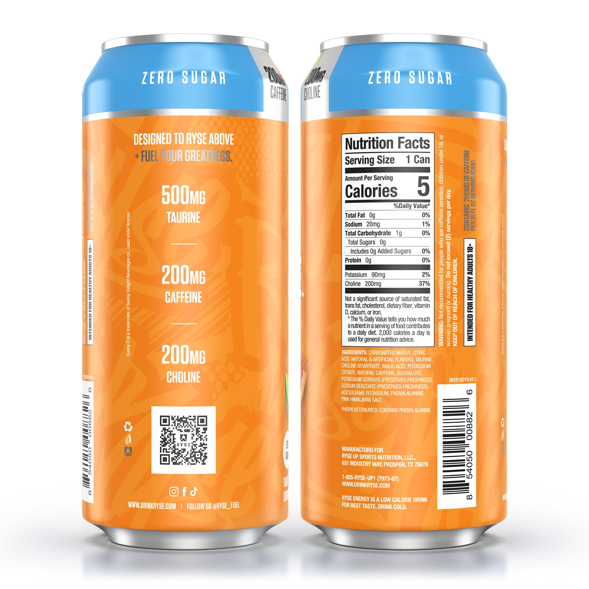 Closeup of citrus flavor notes and refreshing energy vibe of RYSE Fuel SunnyD Tangy Original