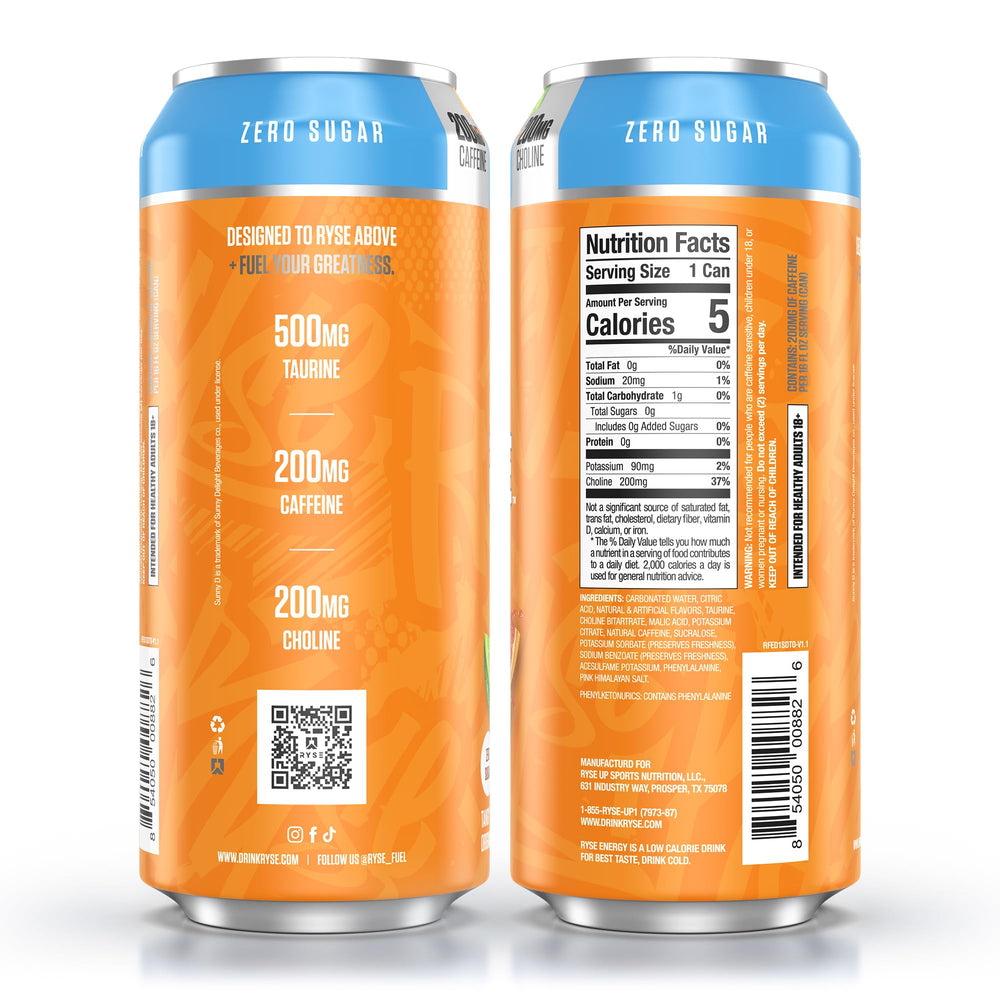 Closeup of citrus flavor notes and refreshing energy vibe of RYSE Fuel SunnyD Tangy Original