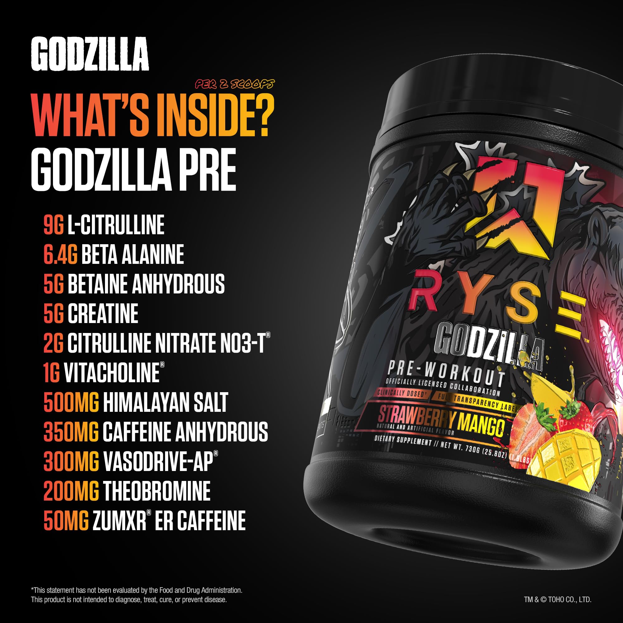 RYSE Godzilla glass with poured pre-workout in Strawberry Mango