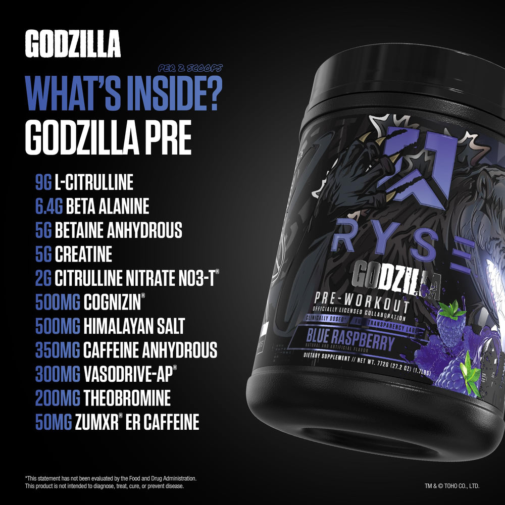 RYSE Godzilla shaker with bottle on table ideal for quick pre-workout mix.