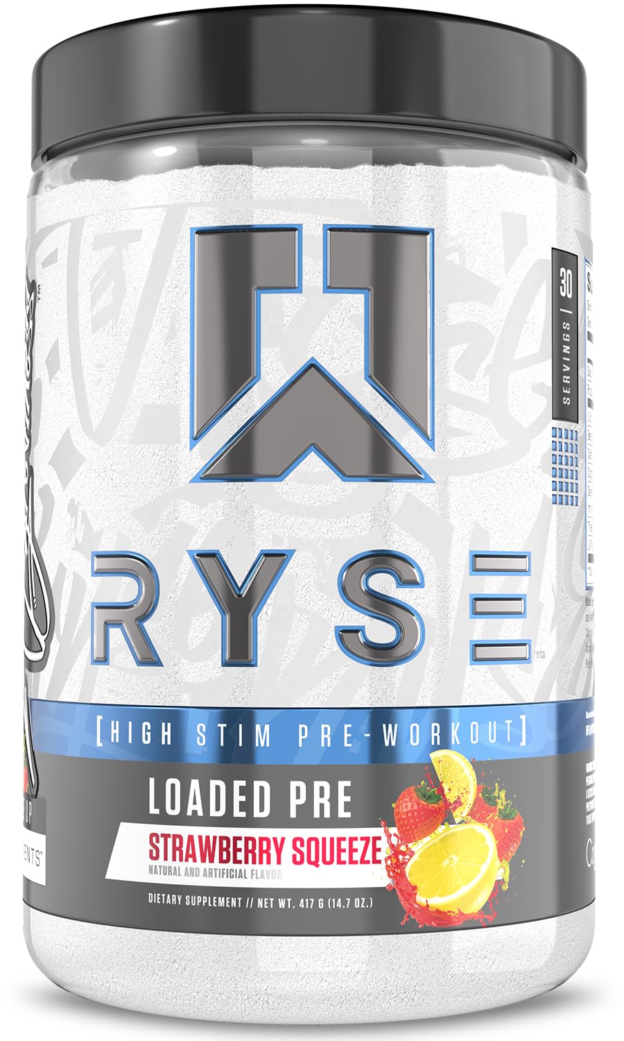 Ryse Loaded Pre Workout Strawberry Squeeze bottle promotes clean energy and focus.