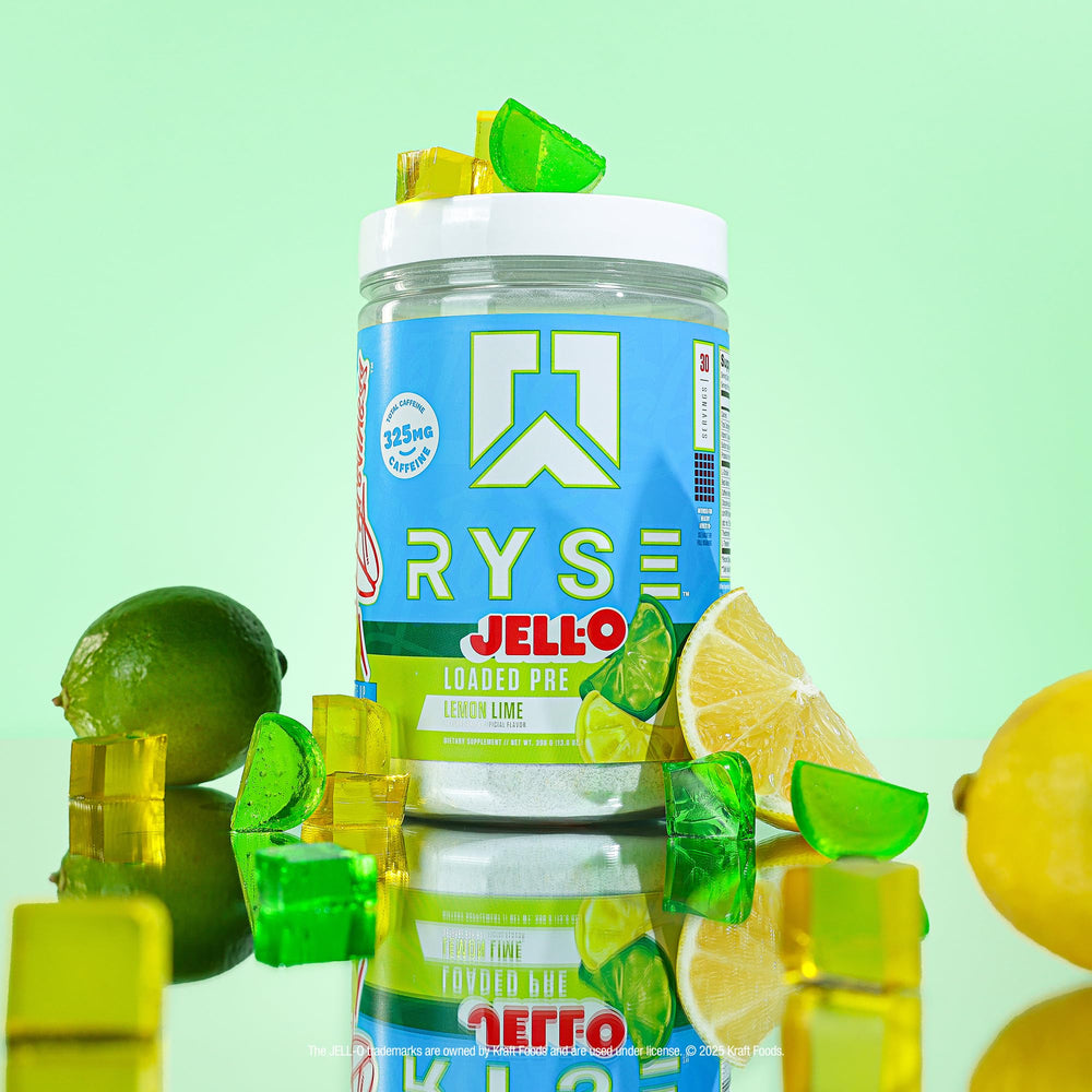 RYSE Loaded tub top view emphasizes premium packaging and freshness.