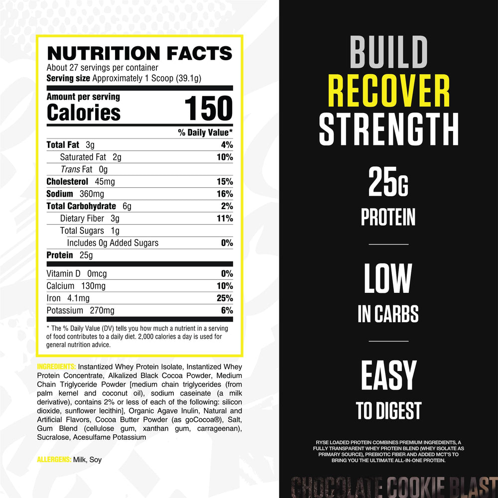 Smooth mix of RYSE Loaded Protein in Chocolate Cookie Blast flavor