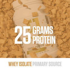 RYSE Loaded Protein Cinnamon Toast shaker with glass of prepared shake for convenient on-the-go nutrition.