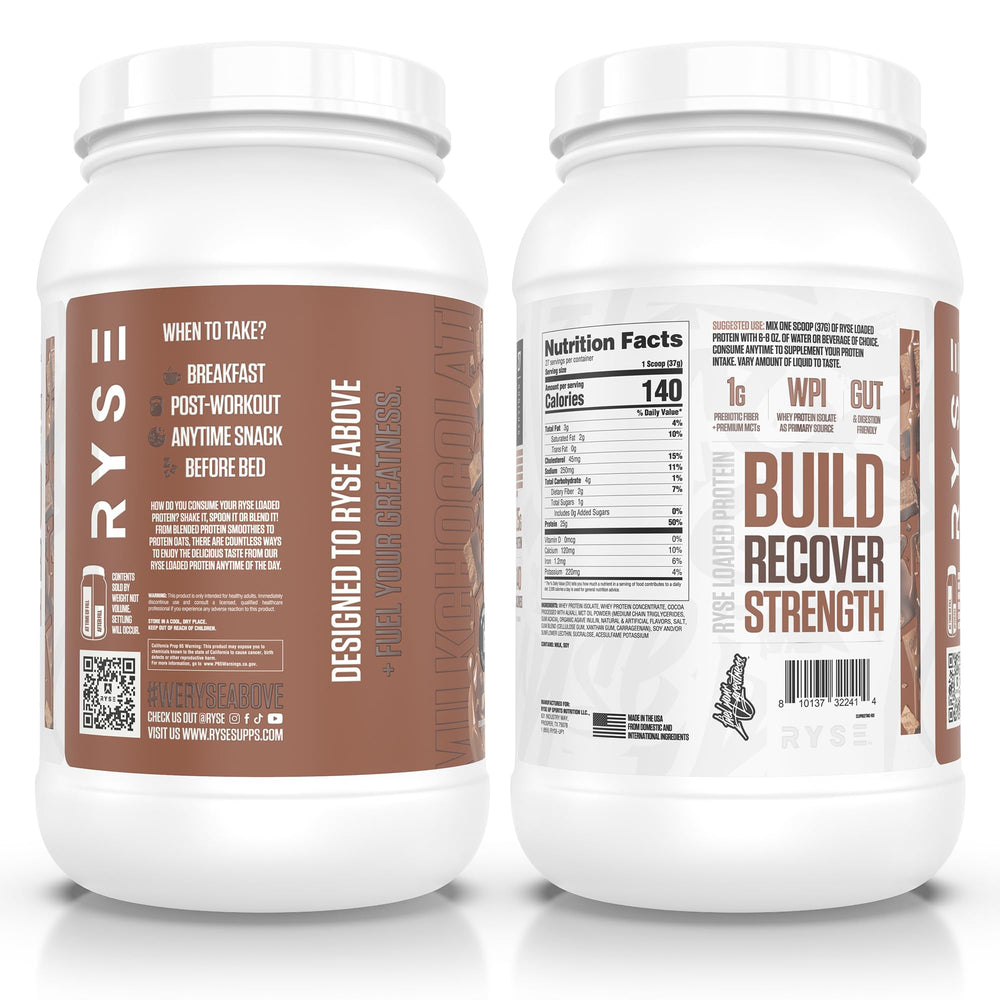 RYSE Loaded Protein ingredients closeup signals clean, digestive-friendly formula