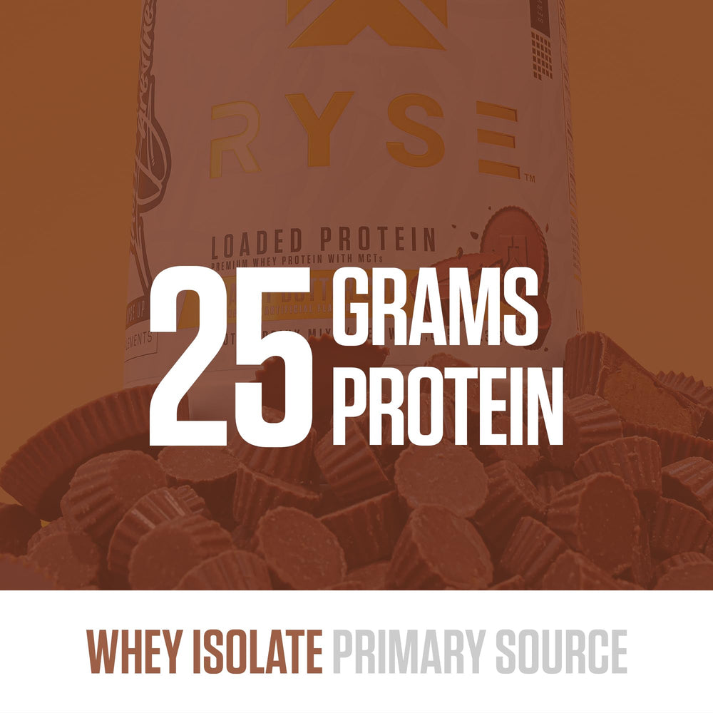 Shaker-ready mix with creamy taste showing PB Cup flavor and fast-absorbing protein.