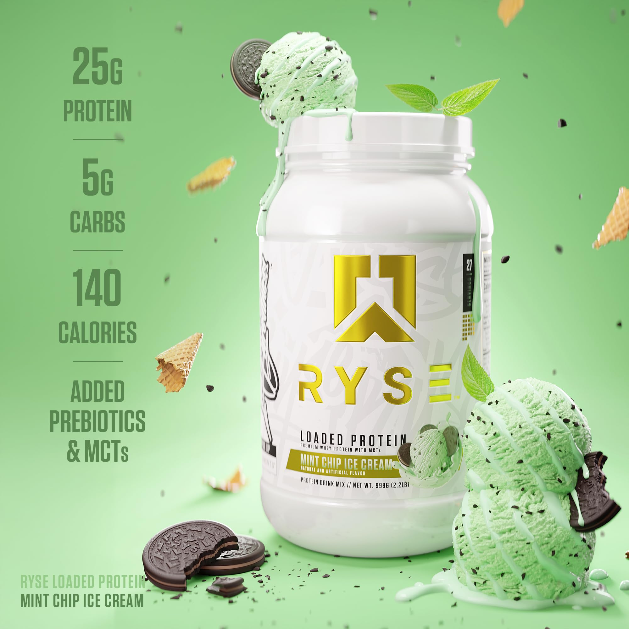 RYSE Loaded Protein Powder mixed-in-glass showcases smooth texture and minty flavor