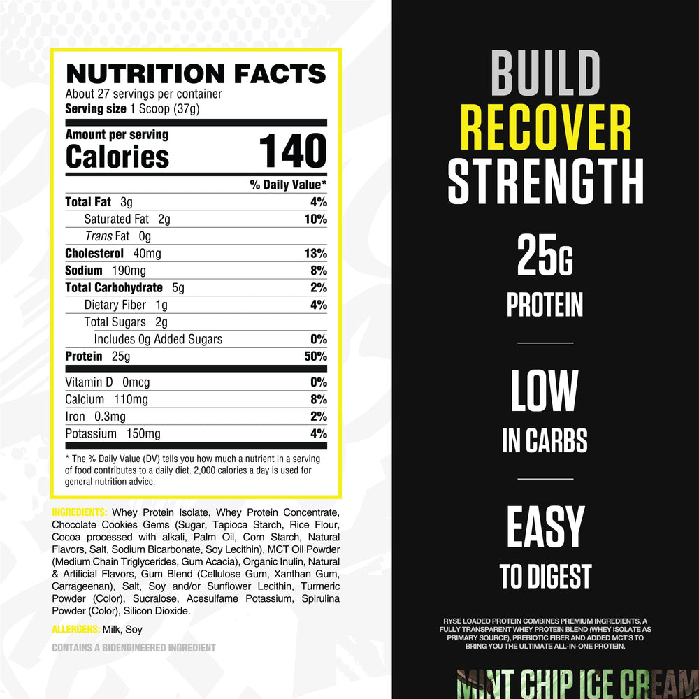 RYSE Loaded Protein Powder scoop-dip demonstrates quick mix for post-workout recovery