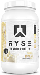 RYSE Loaded Protein Vanilla Ice Cream tub features 25g protein per serving for post-workout fueling.