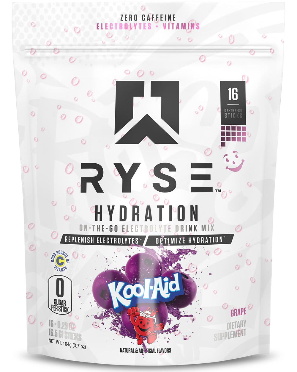 RYSE Up Hydration grape packets for fast rehydration and daily energy.