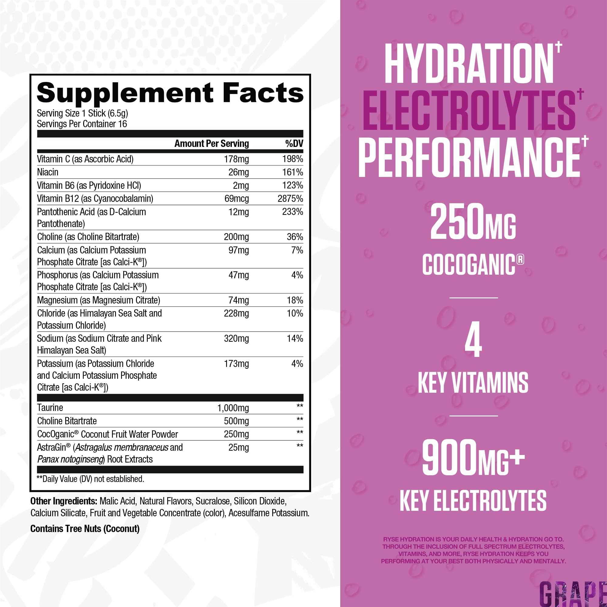 RYSE Up Hydration grape pour into a glass for quick refreshment.