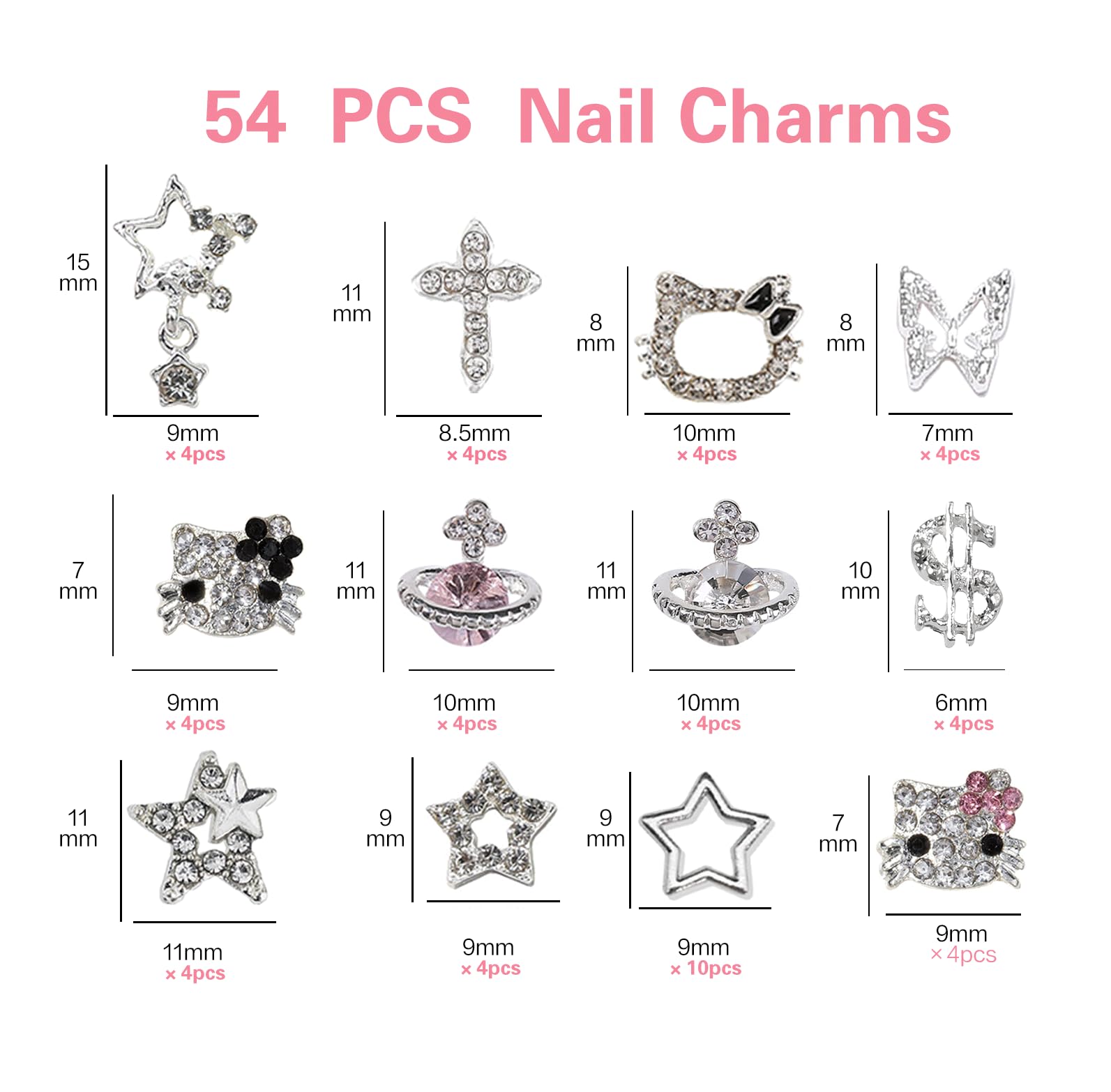Rythsans Y2K nail charms silver star for playful shimmer on manicures