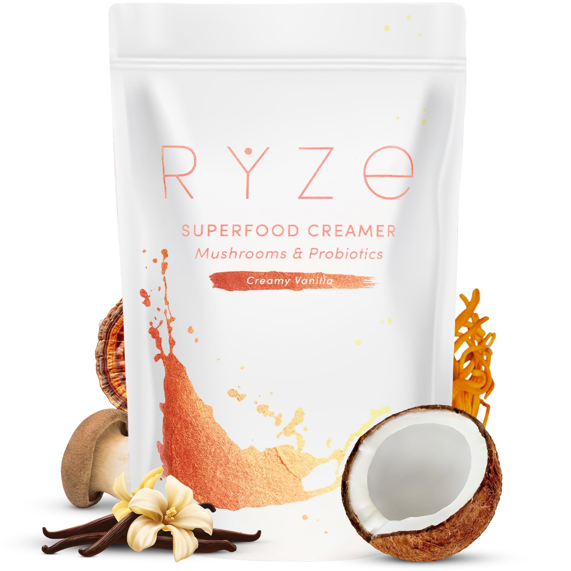 RYZE Probiotic Coffee Creamer poured into coffee for a creamy latte-like sip.