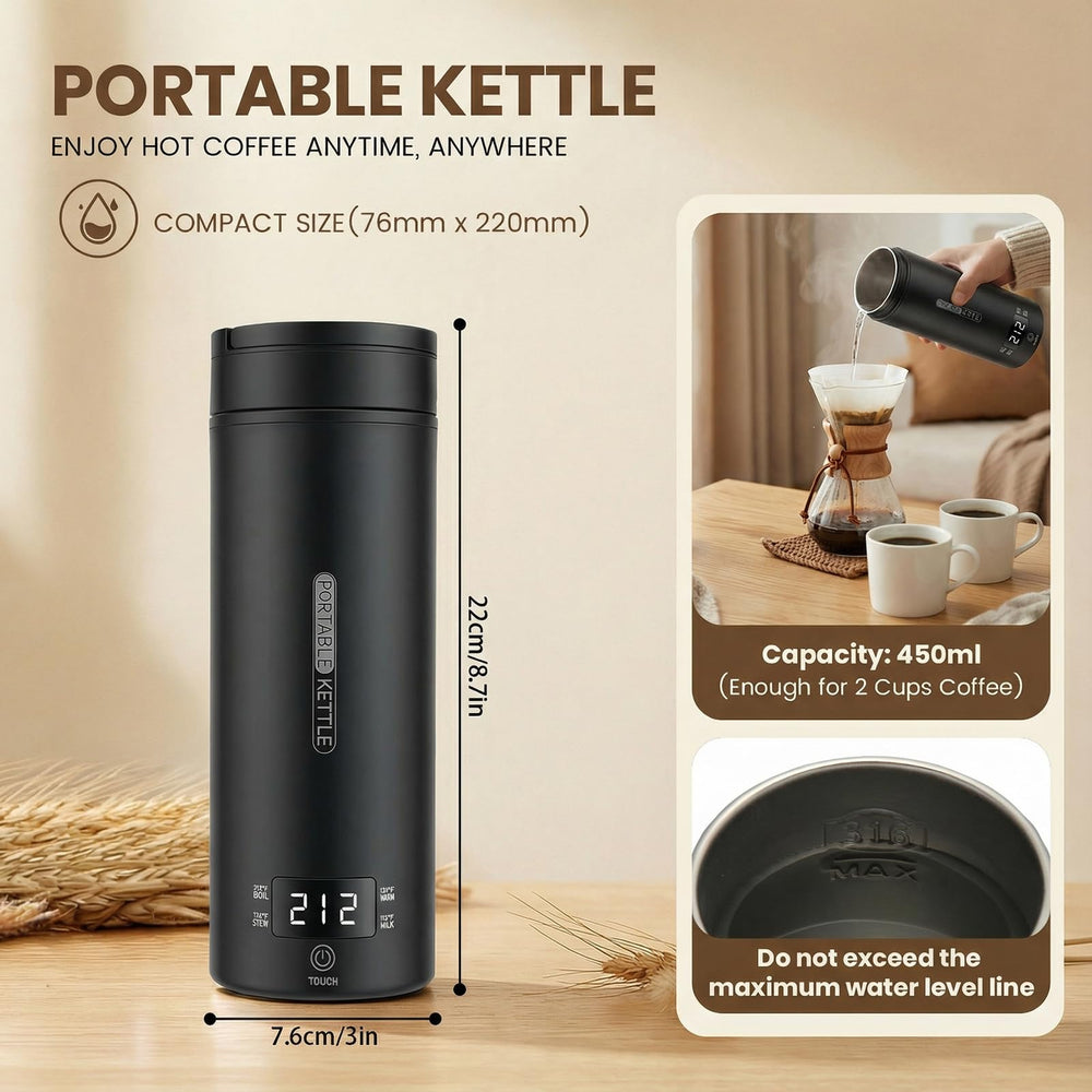 Rzlinn travel kettle shows max water level indicator for precise filling.