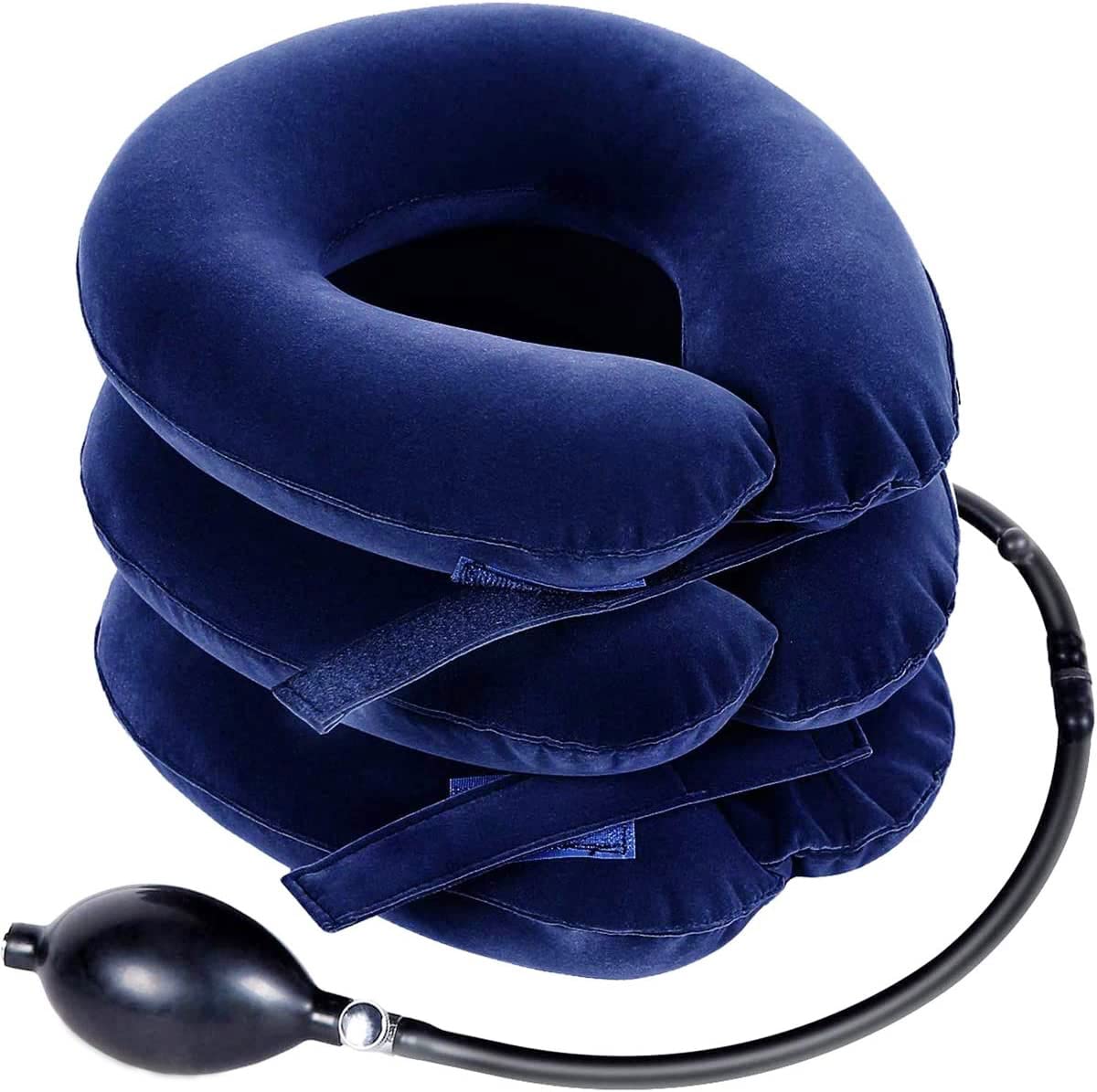 S Cervical Neck Traction Device inflates for customizable neck support at home.