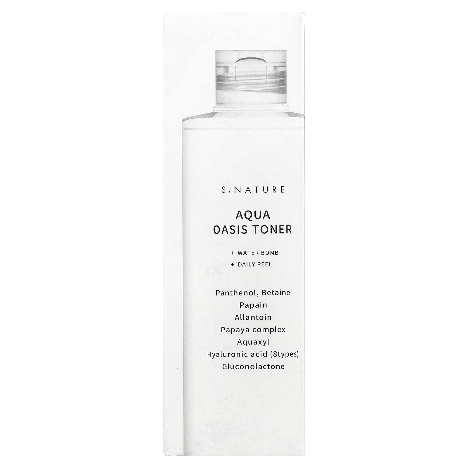 S.NATURE Aqua Oasis Toner on cotton pad for gentle soothing application.