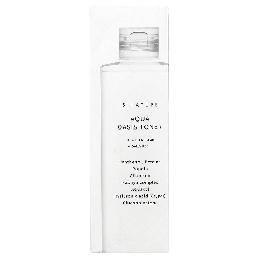 S.NATURE Aqua Oasis Toner on cotton pad for gentle soothing application.