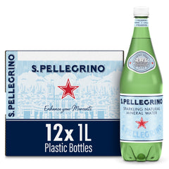 S.Pellegrino sparkling water bottle front view, ideal for pairing with meals