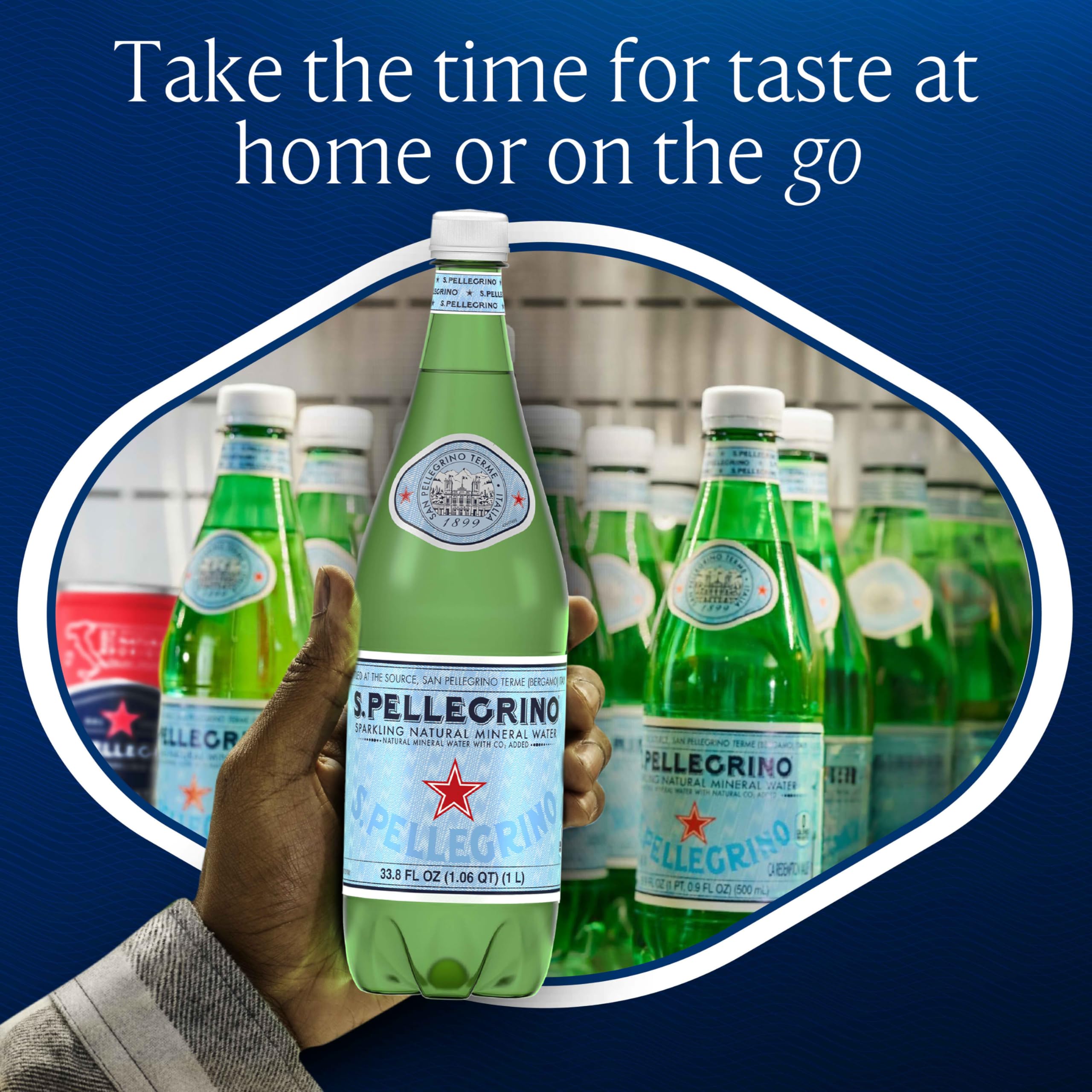 S.Pellegrino bottle being poured, perfect for refreshing moments