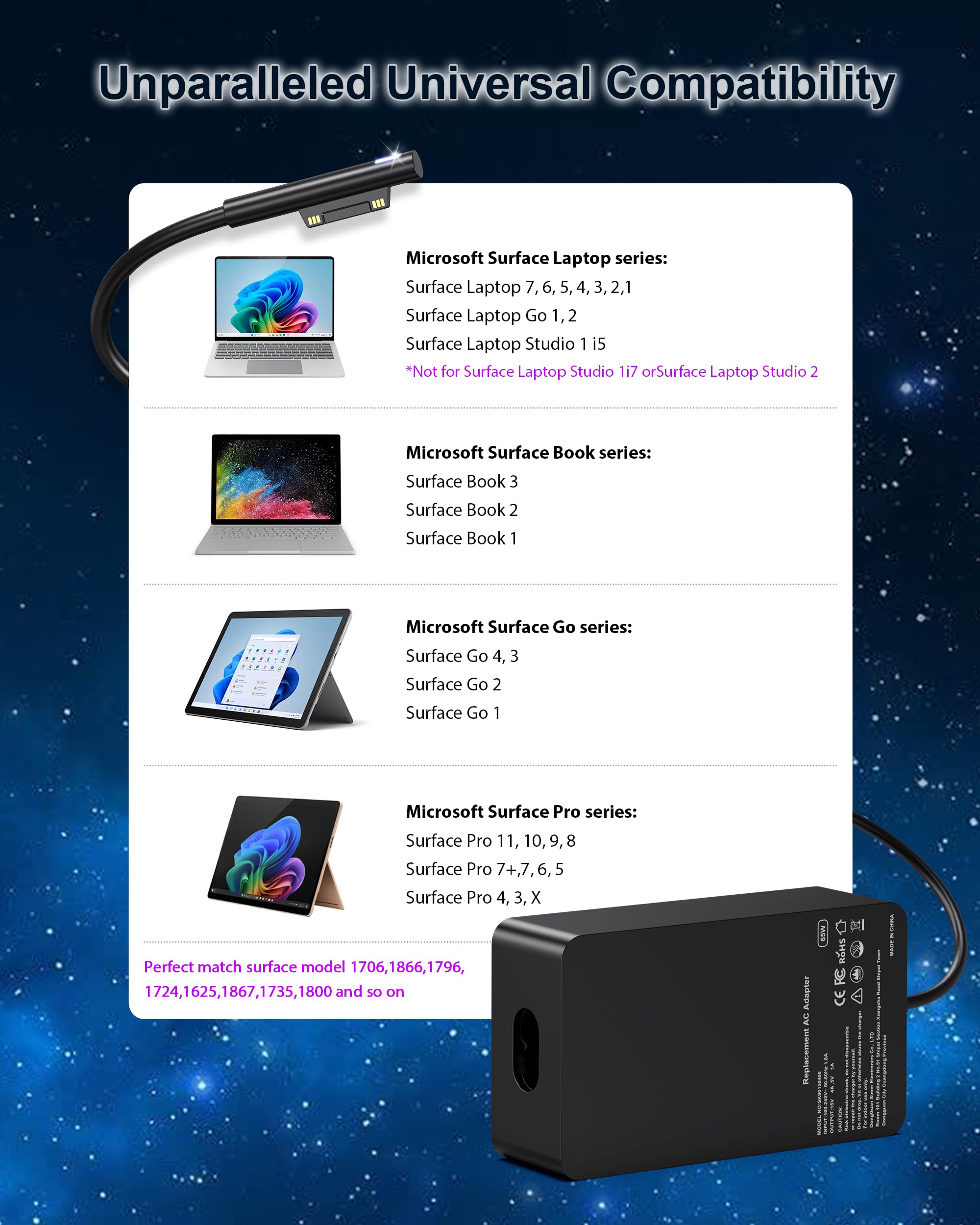 S SKSTYLE 65W Surface Pro Charger extended cord offers flexible workspace.