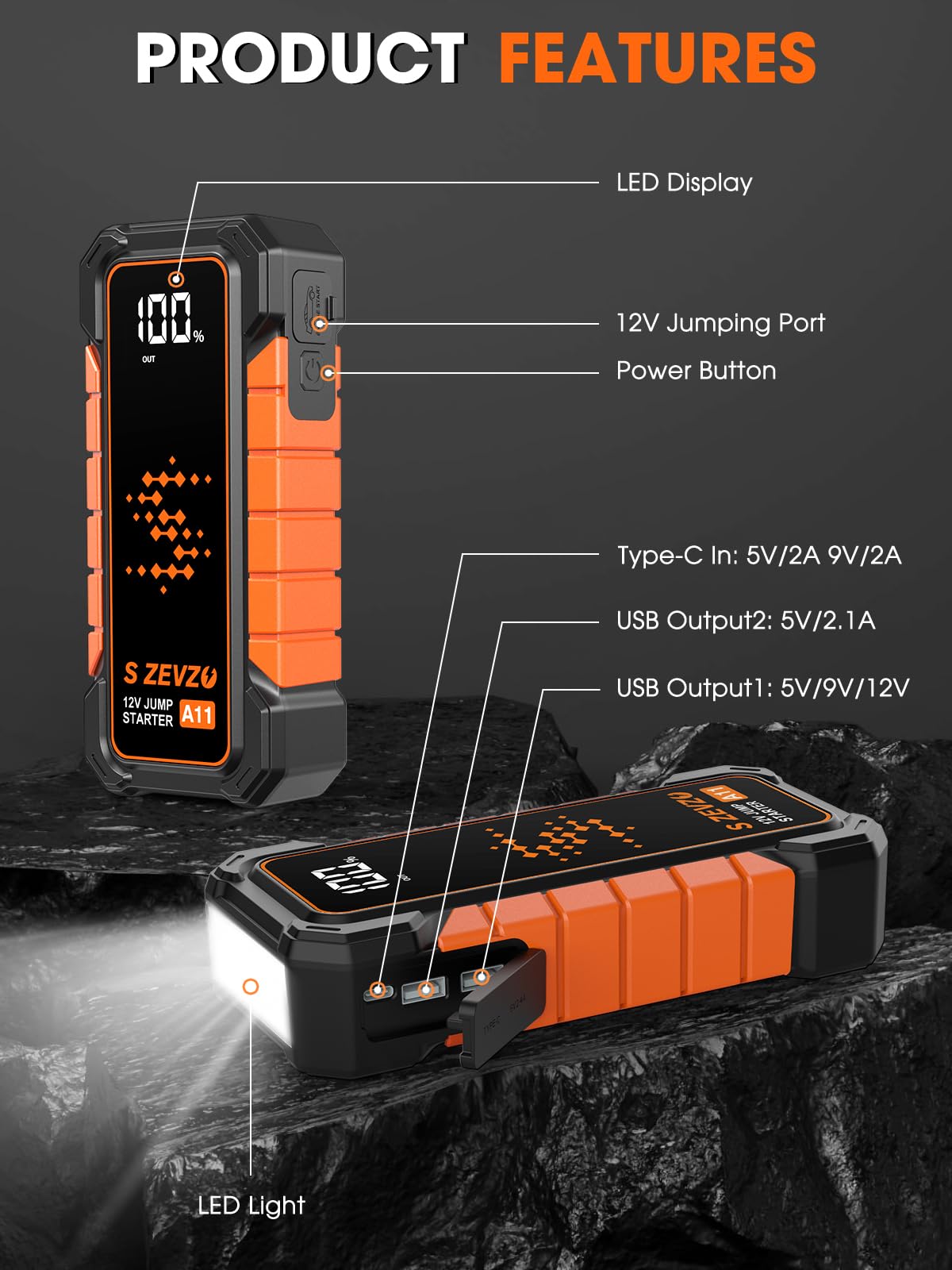 S ZEVZO A11 LCD status display for at-a-glance readiness checks.