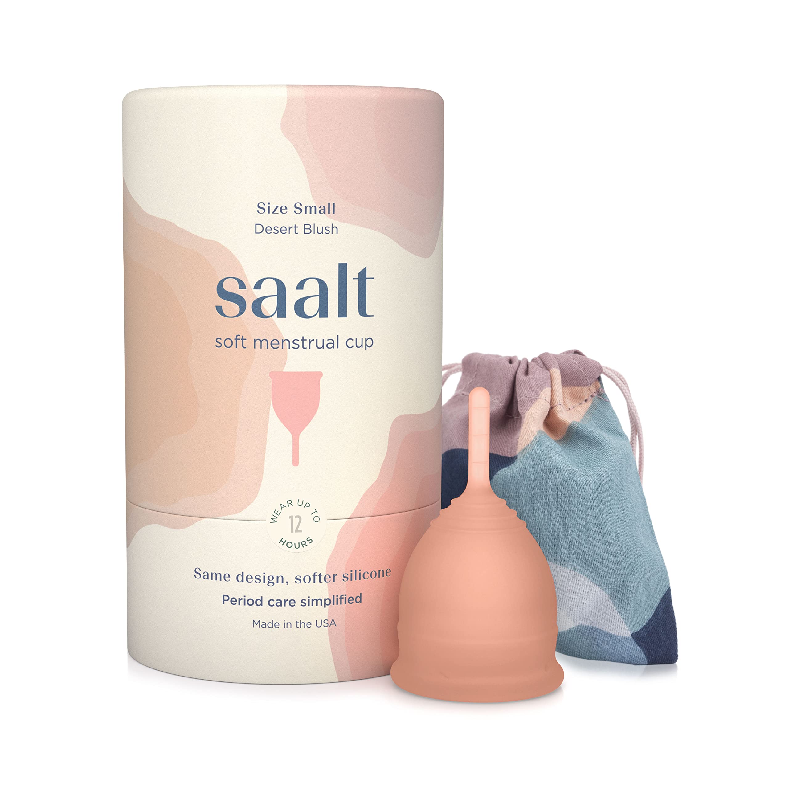 Saalt Soft Cup Desert Blush packaging demonstrates eco-friendly reusable period care