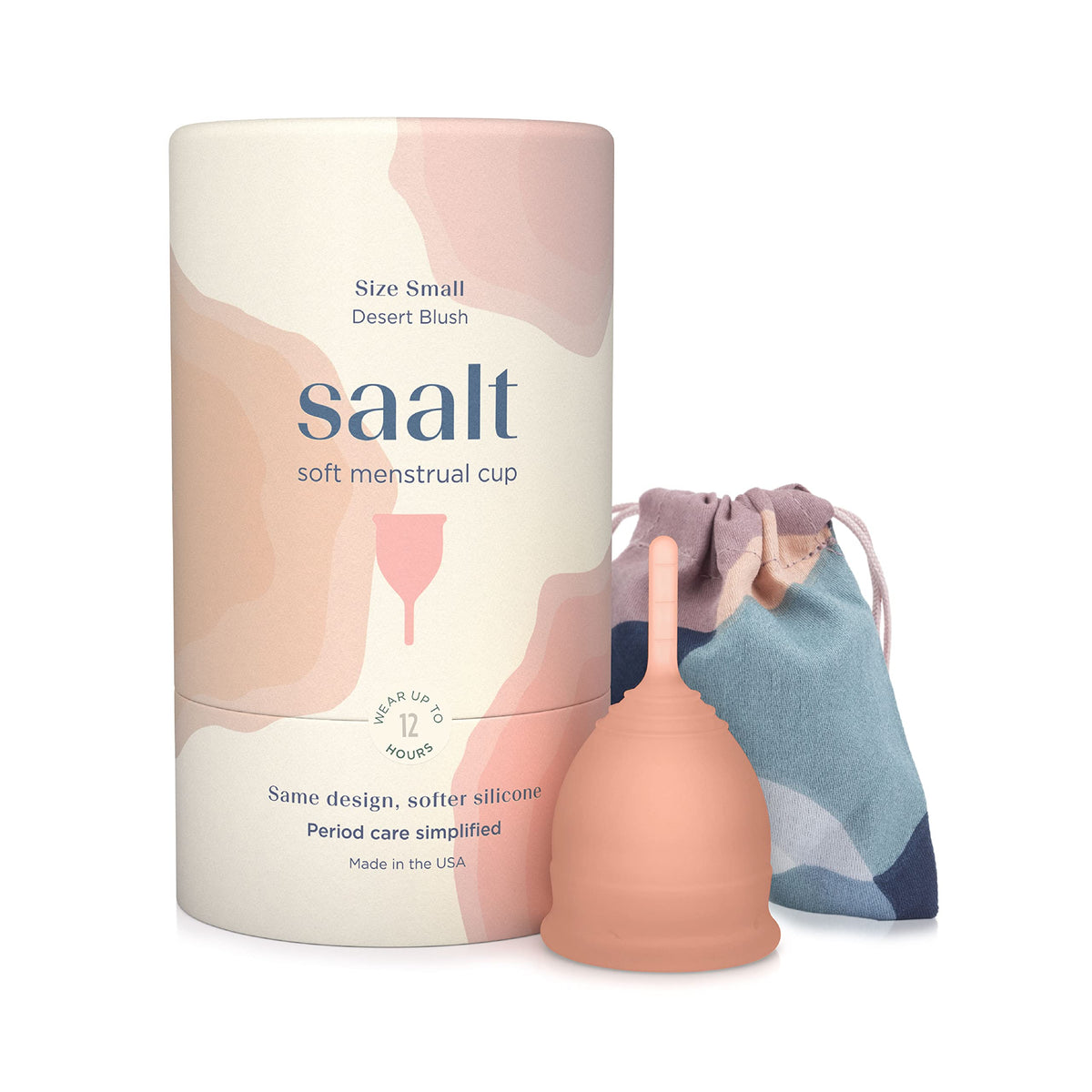 Saalt Soft Cup Desert Blush packaging demonstrates eco-friendly reusable period care