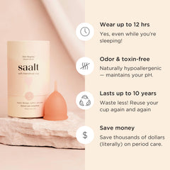 Saalt Soft Cup Desert Blush stem detail emphasizes easy removal
