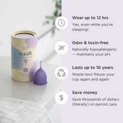 Saalt Soft cup close-up highlights smooth silicone texture and flexible stem.